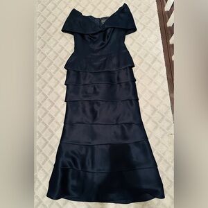 Navy blue, off the shoulder, silk, Rose Taft ballgown